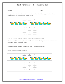 Fact Family #9 Worksheet