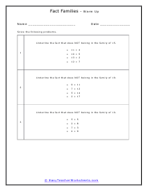 Addition Facts Starter Worksheet