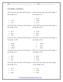 Fact Families Worksheet 1