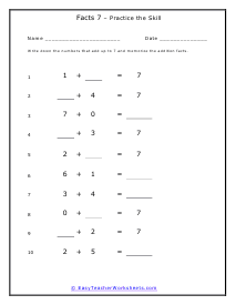 Facts 7 Independent Worksheet