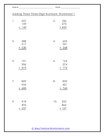 Three Sums Worksheet