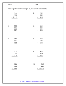 Three Sums Worksheet 2