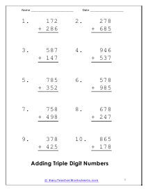 Triple Digit Addition Worksheet 1