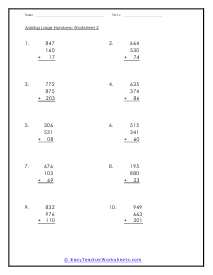 3-Integer Sums Worksheet