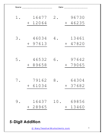 5-Digit Addition Worksheet 2