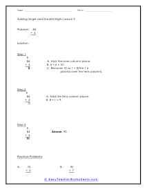 One and Two Digit Addition Lesson