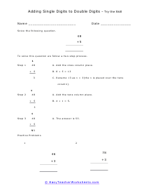 Vertical Addition Example and Practice Worksheet