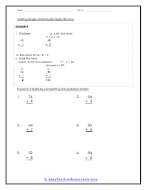 One and Two Digit Addition Review Sheet