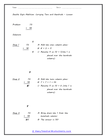 Carrying Tens and Hundreds Lesson Worksheet