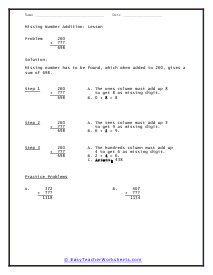 Missing Number Addition Lesson