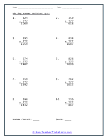 Missing Digit Addition Quiz