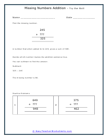 Missed Addend Practice Worksheet