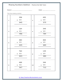 Partial Sums and Addends Worksheet