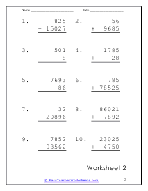 Complete Mixed Digit Addition Worksheet 2
