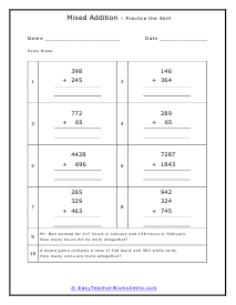 Complete Addition Review Worksheet