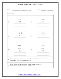 Addition Review 3 Worksheet