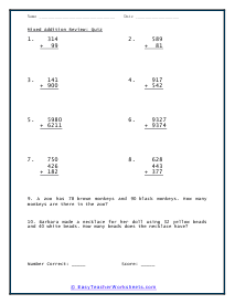 Addition Review Quiz