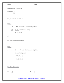 Addition 0 to 9 Lesson