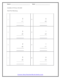 Vertical Single Digit Addition Practice Worksheet