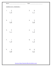 Single Digit Addition Worksheet 1