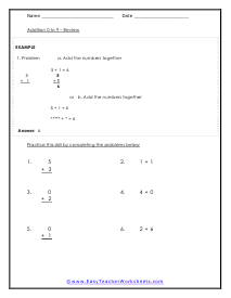 Single Digit Addition Review Worksheet