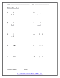 Single Digit Addition Quiz