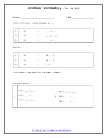 Three Different Sums Worksheet