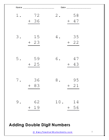 Crisp Double Digit Practice Worksheet