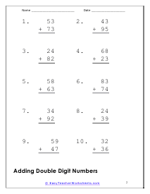 Adding Double Digit Worksheet