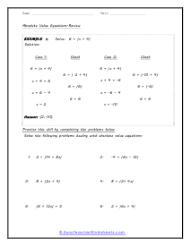 Absolute Value Worksheets