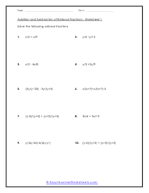 Operations with Algebraic Fractions Worksheet 1