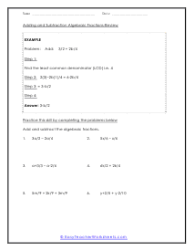 Algebraic Fraction Review Worksheet