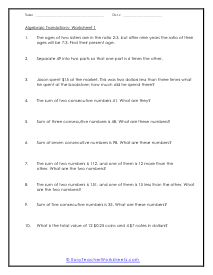 Algebraic Translations - Worksheet 1