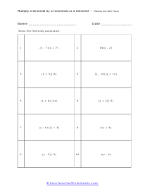 Binomial Multiplication Skills Worksheet