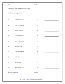 Combining Like Terms Difficult Quiz