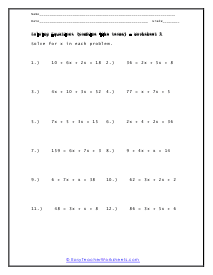 Solving Equations Worksheet 1