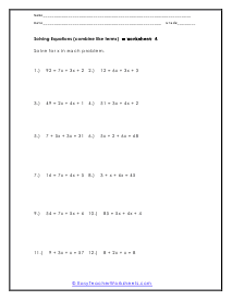 Solving Equations Worksheet 4