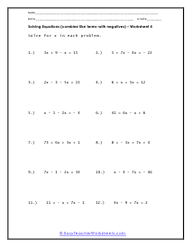 Combine Like Terms with Negatives Worksheet