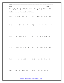 Combine Like Terms with Negatives Worksheet 2