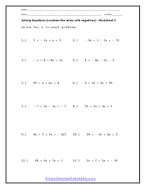 Combine Like Terms with Negatives Worksheet 4