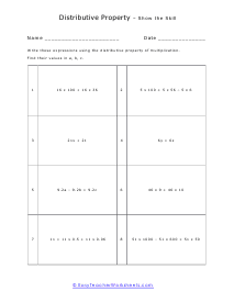 Writing Expressions Worksheet
