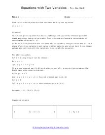 Equations with Two Variables Homework Sheet