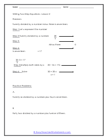 Two Step Equation Worksheet