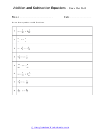 Solving Equations with Fractions Worksheet