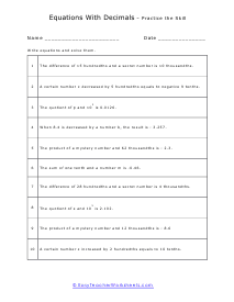 Equations With Decimals Worksheet