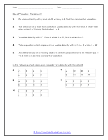 Direct Variation Worksheet 1
