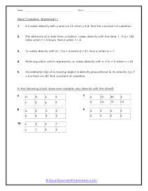 Direct Variation Worksheet