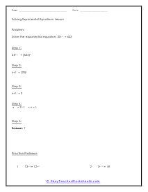 Exponential Equation Worksheet