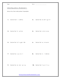 Literal Equations Worksheet