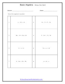 Solving Algebra Equations Worksheet